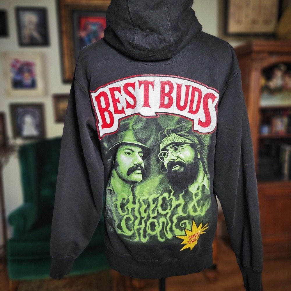 Cheech and Chong‎ Hoodie Best Buds Real Street Black Graphic Sweatshirt Mens S